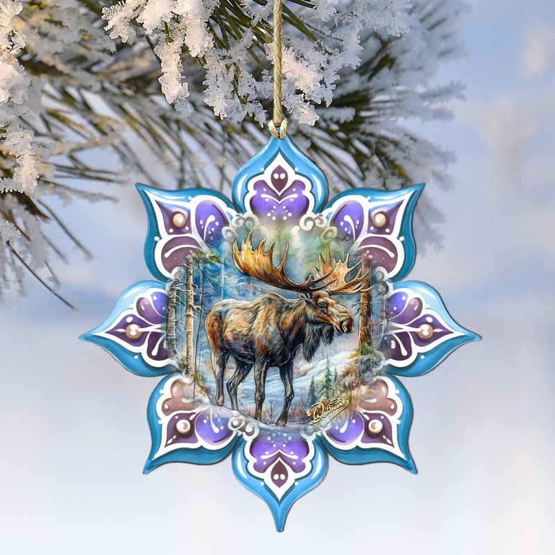 Moose Snowflake Wooden Ornaments by G. Debrekht – Nature Wildlife Decor – 8688414