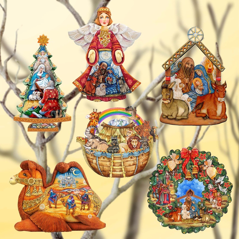 Nativity Decorative Wooden Clip-on Ornaments Set of 6 by G. Debrekht – Nativity Holiday Decor – 8090133C-S6