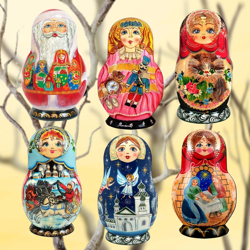 Nested Dolls Decorative Wooden Clip-on Ornaments Set of 6 by G. Debrekht – Christmas Decor – 8090130C-S6