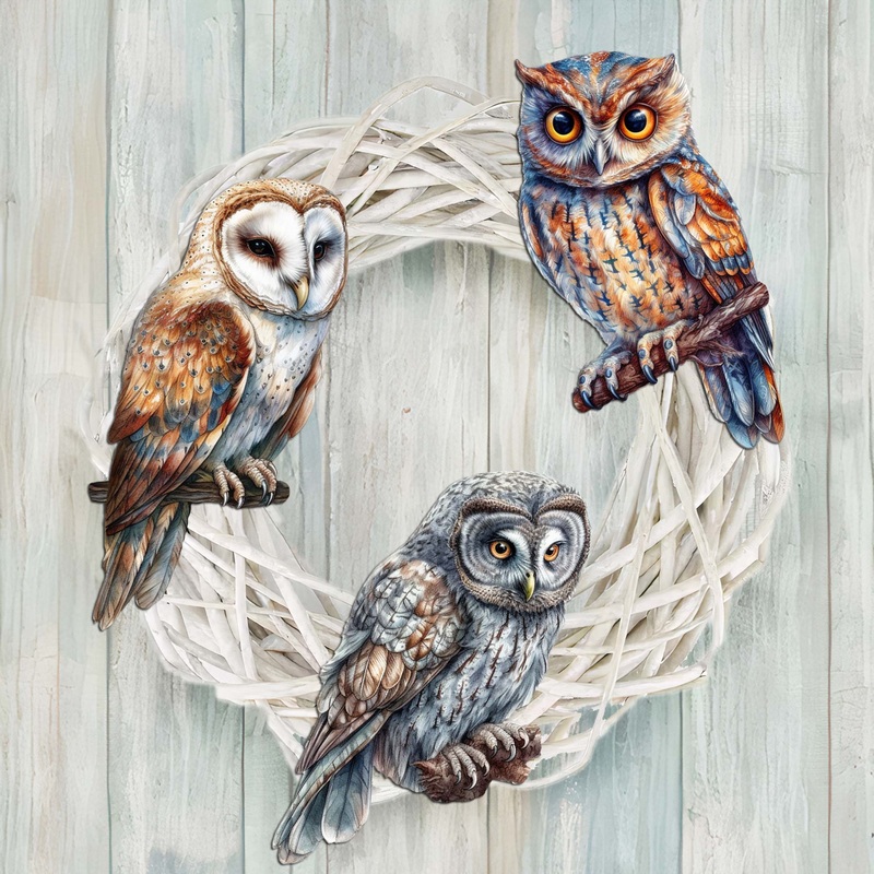 Night Owls Decorative Wooden Clip-on Ornaments Set of 3 by G. Debrekht – Wildlife Decor – 8091004C-S3