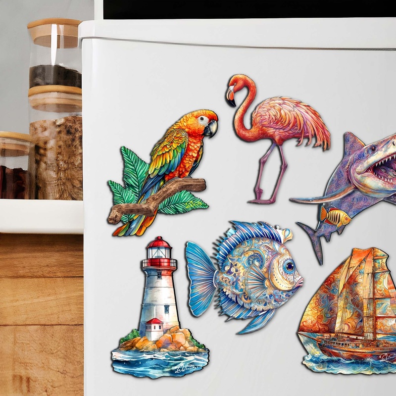 Ocean Crew Decorative Wooden Magnets Set of 6 by G. Debrekht – Coastal Decor – 8090065G-S6