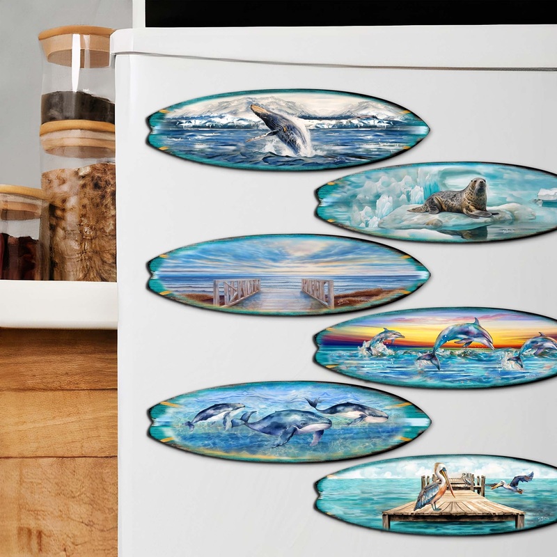 Ocean Style Surfboards Decorative Wooden Magnets Set of 6 by G. Debrekht – Coastal Decor – 8090067G-S6