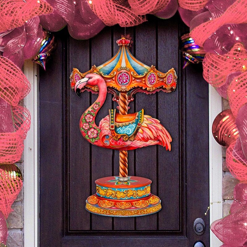 Pink Flamingo Carousel Holiday Door Decor by G. Debrekht – Love Kids Family Decor – 8652752H