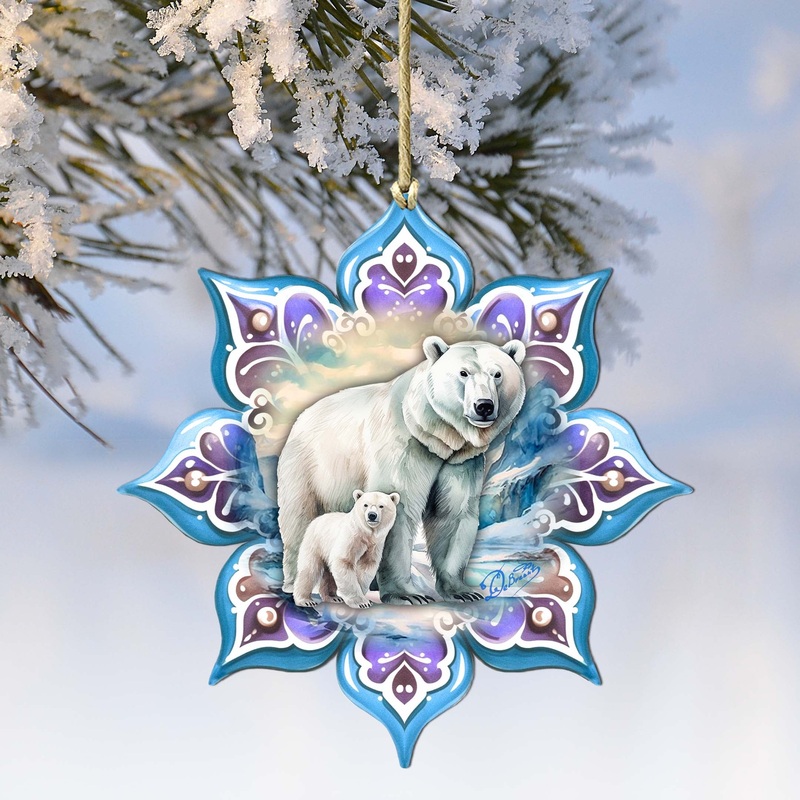 Polar Bear Snowflake Wooden Ornaments by G. Debrekht – Nature Wildlife Decor – 8688408