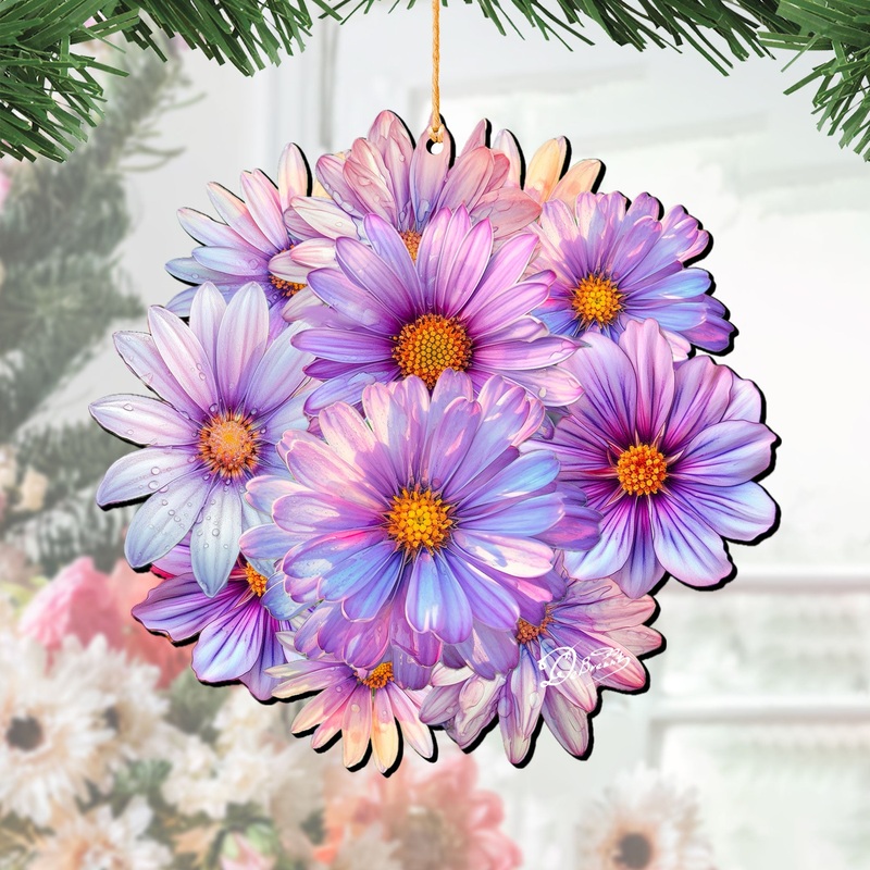 Purple Flowers Wooden Ornaments by G. Debrekht – Love Family Decor – 8688318