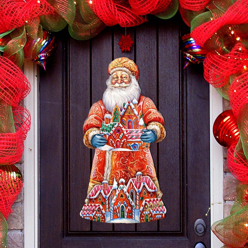 Santa and the Gingerbread House Holiday Door Decor by G. Debrekht – Christmas Santa Snowman Decor – 8691404H