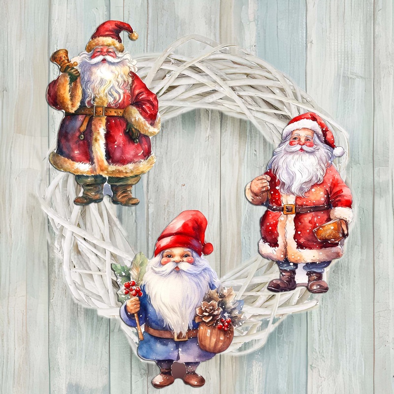 Santa Decorative Wooden Clip-on Ornaments Set of 3 by G. Debrekht – Christmas Decor – 8091009C-S3