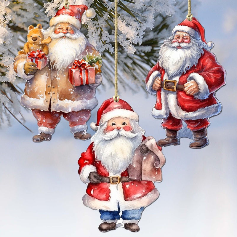 Santa Decorative Wooden Ornaments of 3 by G. Debrekht – Christmas Decor – 8091009-S3
