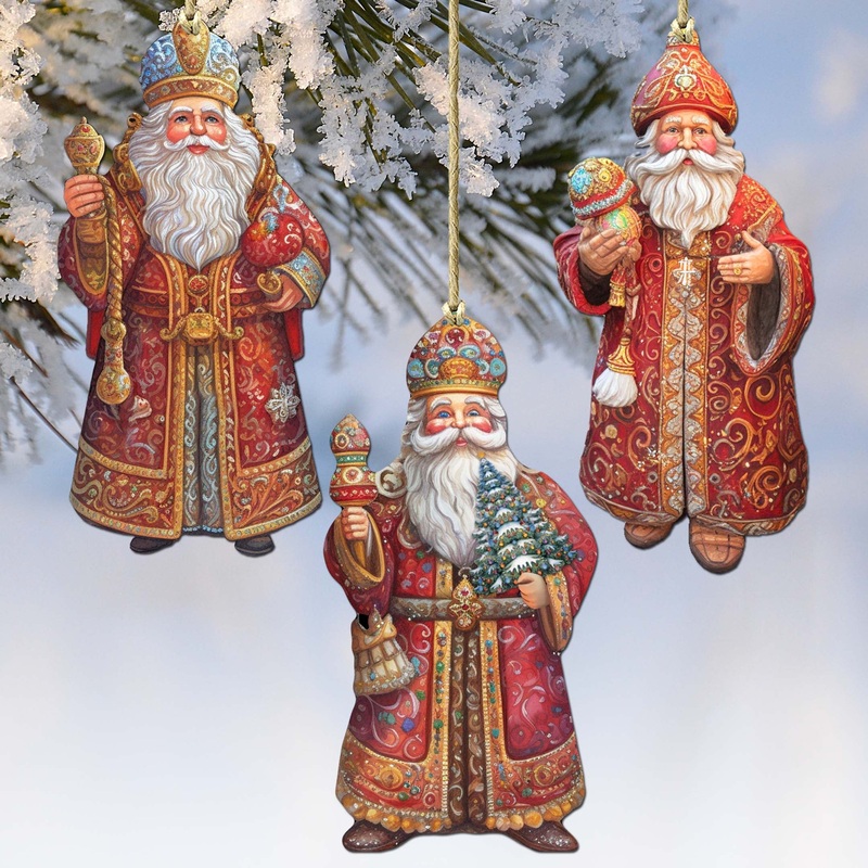Santa Decorative Wooden Ornaments Set of 3 by G. Debrekht – Christmas Decor – 8091032-S3