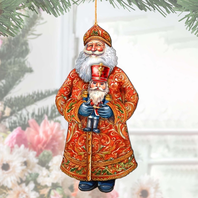 Santa’s Holiday Nutcracker Wooden Ornaments by G. Debrekht – Christmas Santa Snowman Decor – 8691401