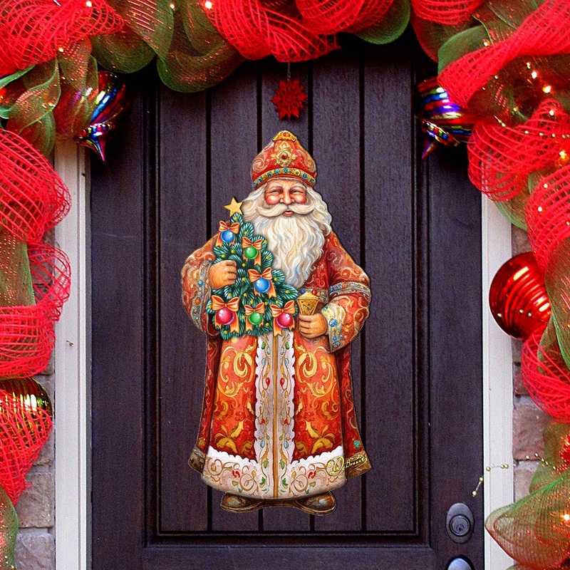 Santa’s Tree of Joy Holiday Door Decor by G. Debrekht – Christmas Santa Snowman Decor – 8691418H