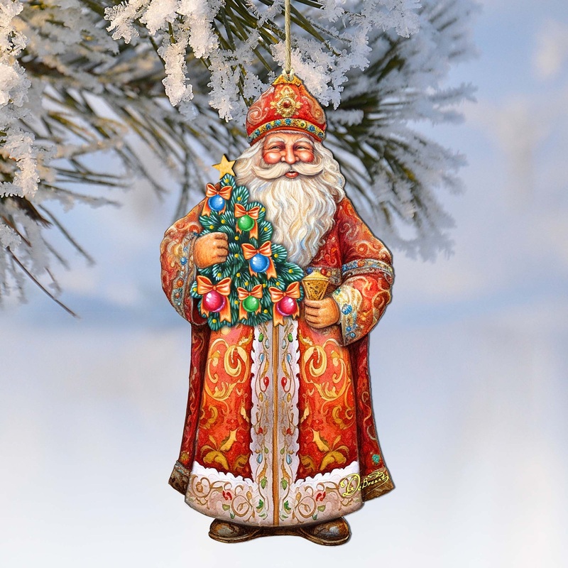 Santa’s Tree of Joy Wooden Ornaments by G. Debrekht – Christmas Santa Snowman Decor – 8691418