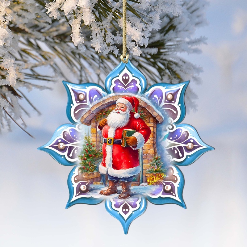 Santa with Book Snowflake Wooden Ornaments by G. Debrekht – Christmas Santa Snowman Decor – 8688420