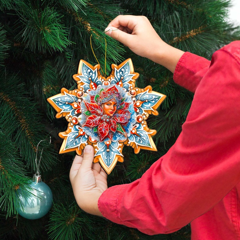 Snow Maiden Snowflake Large Wooden Ornaments by G. Debrekht – Christmas Decor – 8688401M