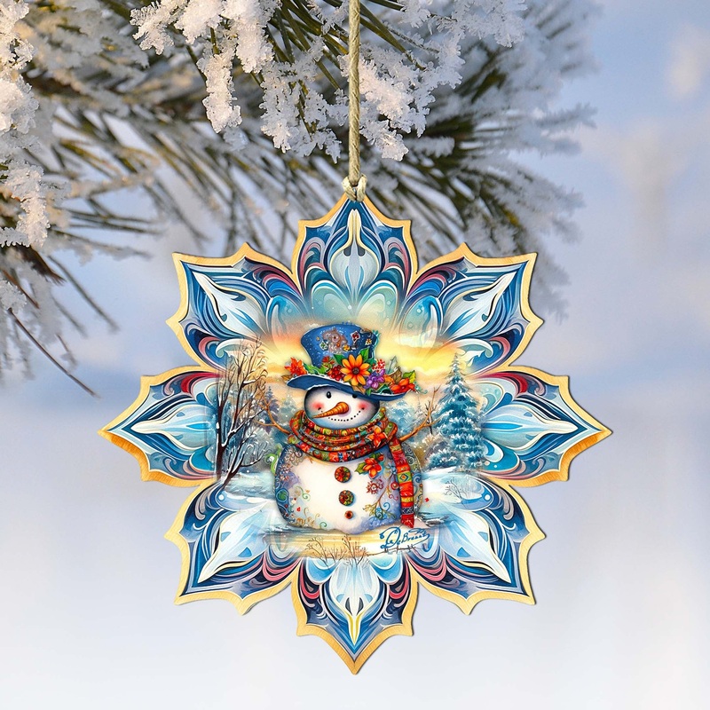 Snowman Blue Snowflake Wooden Ornaments by G. Debrekht – Christmas Santa Snowman Decor – 8688427