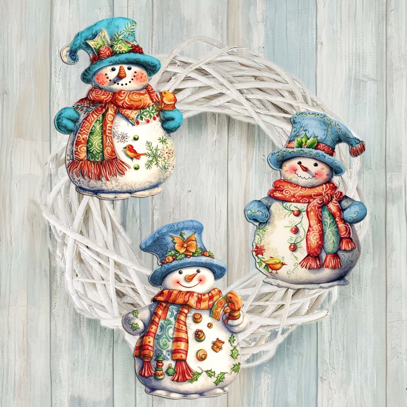 Snowman Decorative Wooden Clip-on Ornaments Set of 3 by G. Debrekht – Christmas Decor – 8091023C-S3