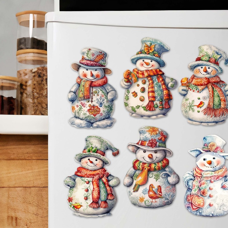 Snowman Decorative Wooden Magnets Set of 6 by G. Debrekht – Christmas Santa Snowman Decor – 8090023G-S6