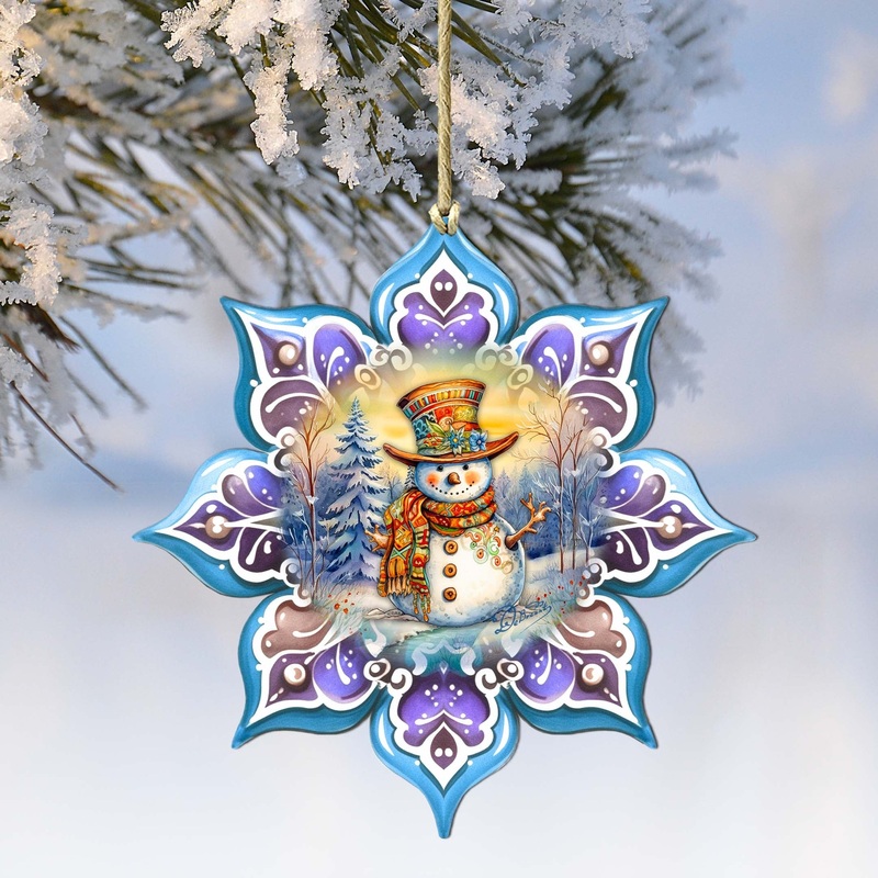 Snowman Purple Snowflake Wooden Ornaments by G. Debrekht – Christmas Santa Snowman Decor – 8688426