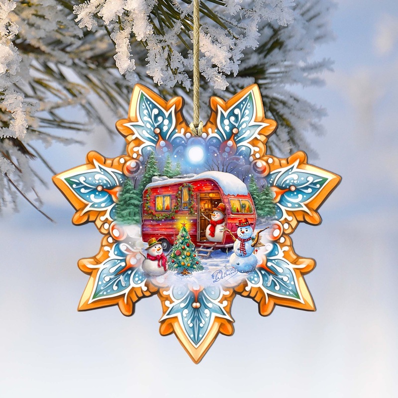 Snowman’s Family Snowflake Wooden Ornaments by G. Debrekht – Christmas Santa Snowman Decor – 8688428