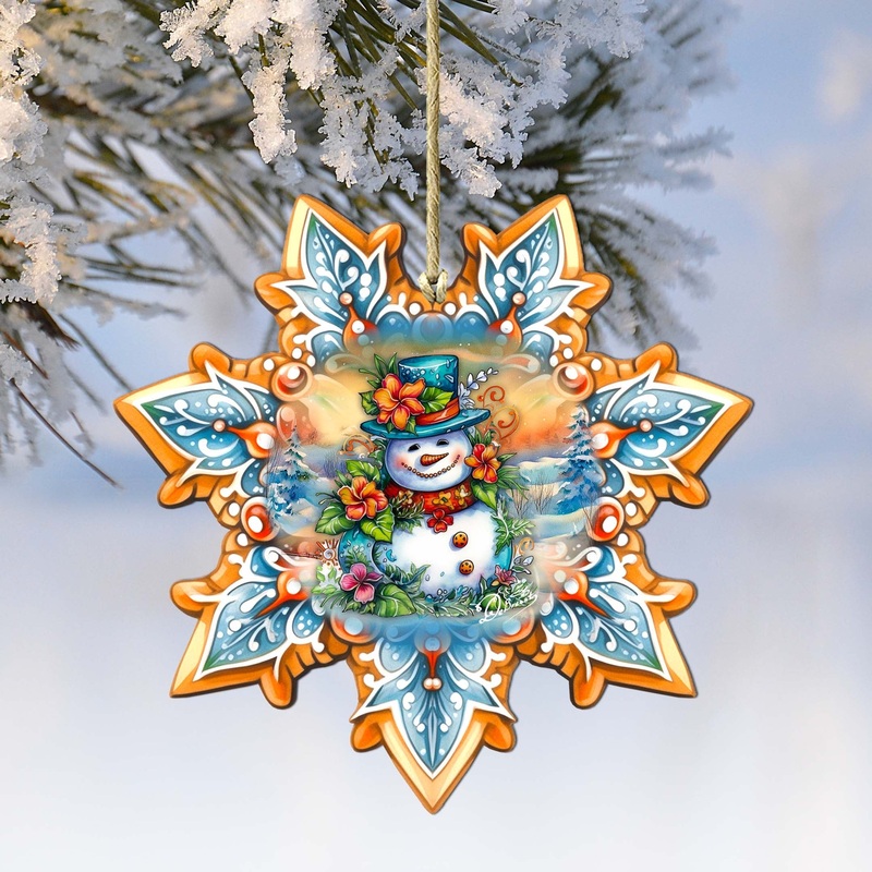 Snowman Snowflake Wooden Ornaments by G. Debrekht – Christmas Santa Snowman Decor – 8688425