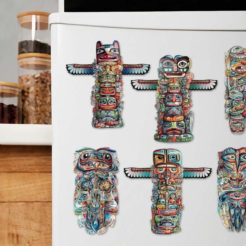 Spirit of the Totem Decorative Wooden Magnets Set of 6 by G. Debrekht – Wildlife Dcor – 8090117G-S6