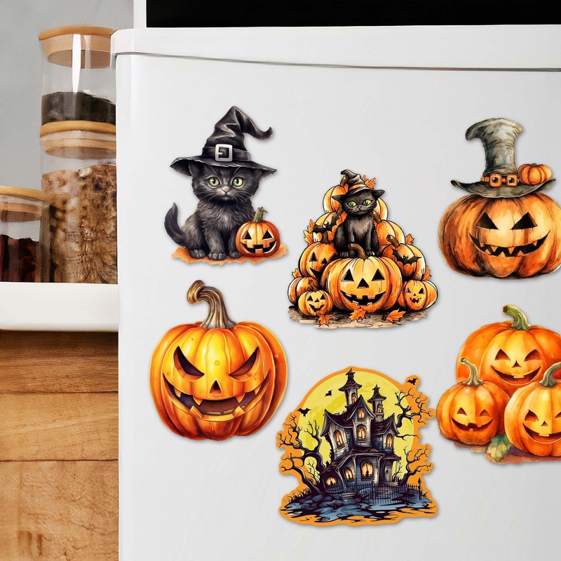 Spooky Pumpkins Decorative Wooden Magnets Set of 6 by G. Debrekht – Halloween Decor – 8090019G-S6
