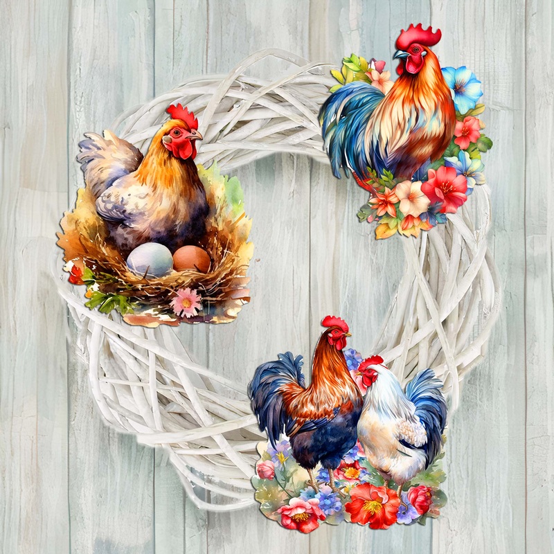 Spring on the Farm Decorative Wooden Clip-on Ornaments Set of 3 by G. Debrekht – Easter Decor – 8091056C-S3