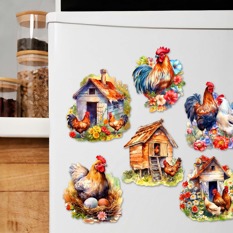 Spring on the Farm Decorative Wooden Magnets Set of 6 by G. Debrekht – Easter Decor – 8090056G-S6