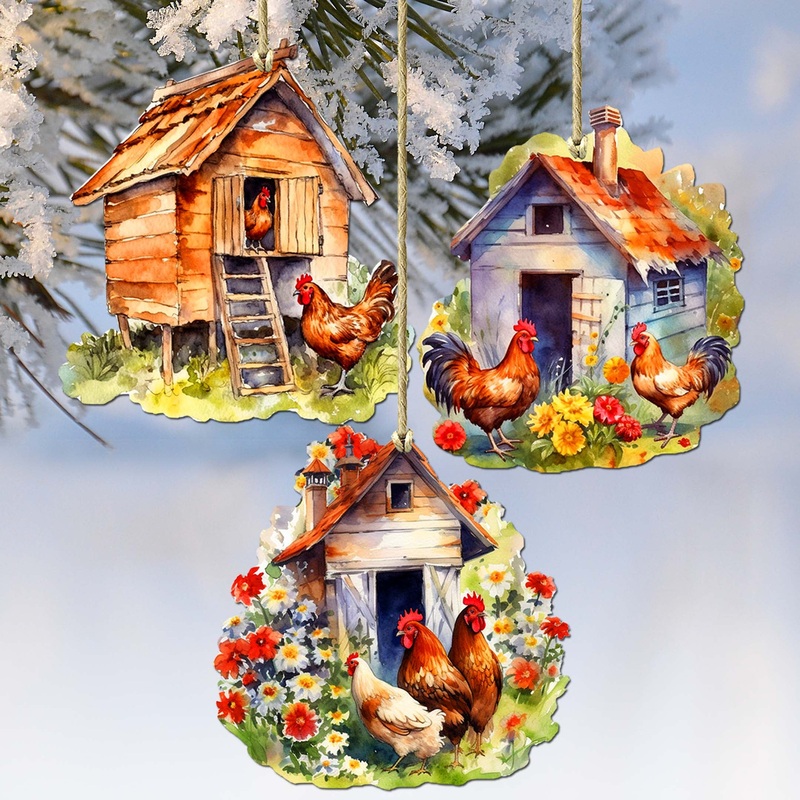 Spring on the Farm Decorative Wooden Ornaments Set of 3 by G. Debrekht – Easter Dcor – 8091056-S3