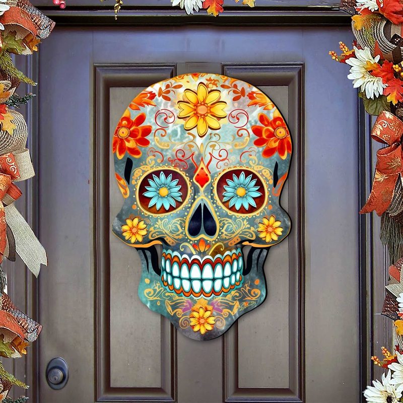 Sugar Skull Holiday Door Decor by G. DeBrekht – Halloween Decor – 8652793H