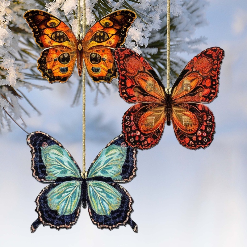 Summer Butterfly Decorative Wooden Ornaments of 3 by G. Debrekht – Wildlife Decor – 8091012-1-S3