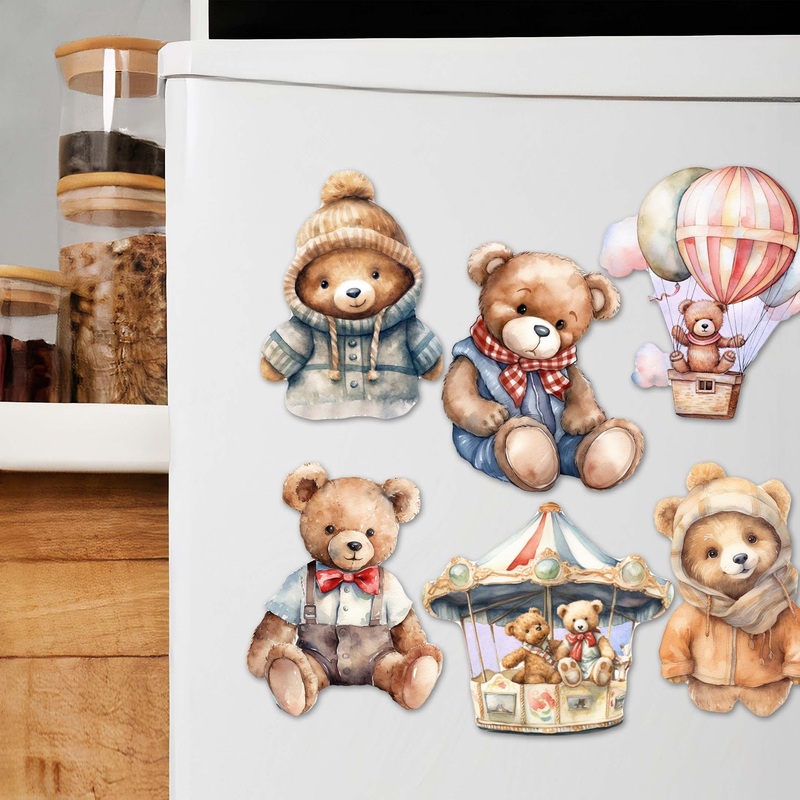 Teddy Bear Decorative Wooden Magnets Set of 6 by G. Debrekht – Family Love Dcor – 8090025G-S6