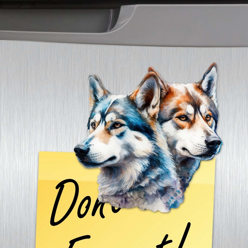 The Graceful Huskies Decorative Wooden Magnets Set of 6 by G. Debrekht – Wildlife Decor – 8090115G-S6