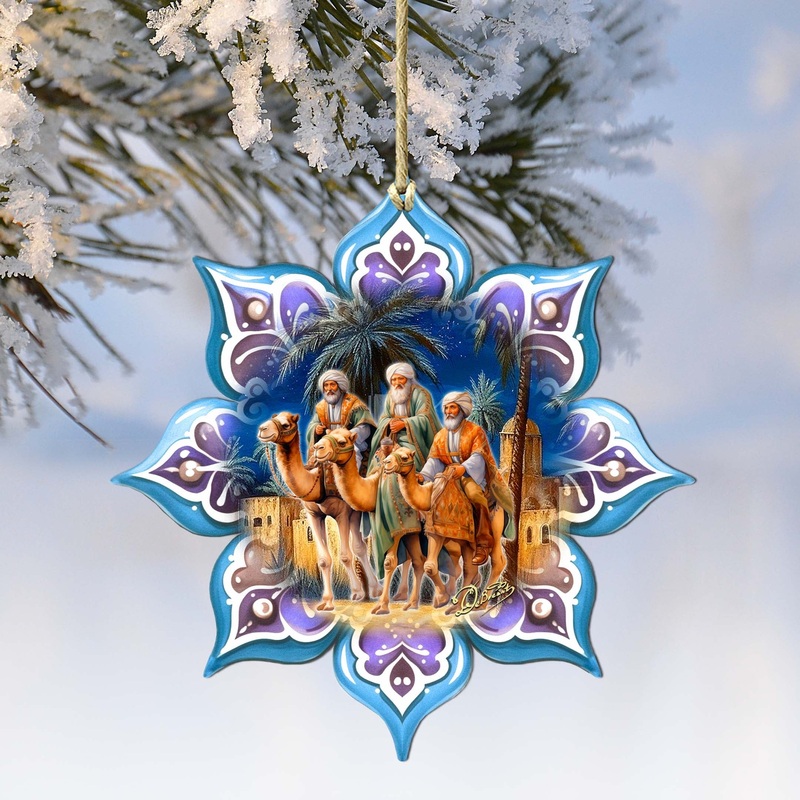 Three King’s Journey Snowflake Wooden Ornaments by G. Debrekht – Nativity Holiday Decor – 8688438