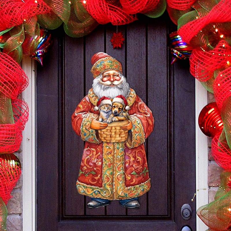 Yuletide Pets with Santa Holiday Door Decor by G. Debrekht – Christmas Santa Snowman Decor – 8691406H