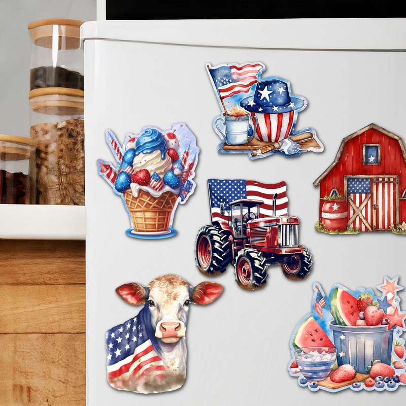 American Farmhouse Decorative Wooden Magnets Set of 6 by G. Debrekht – Patriotic Decor – 8090001G-S6