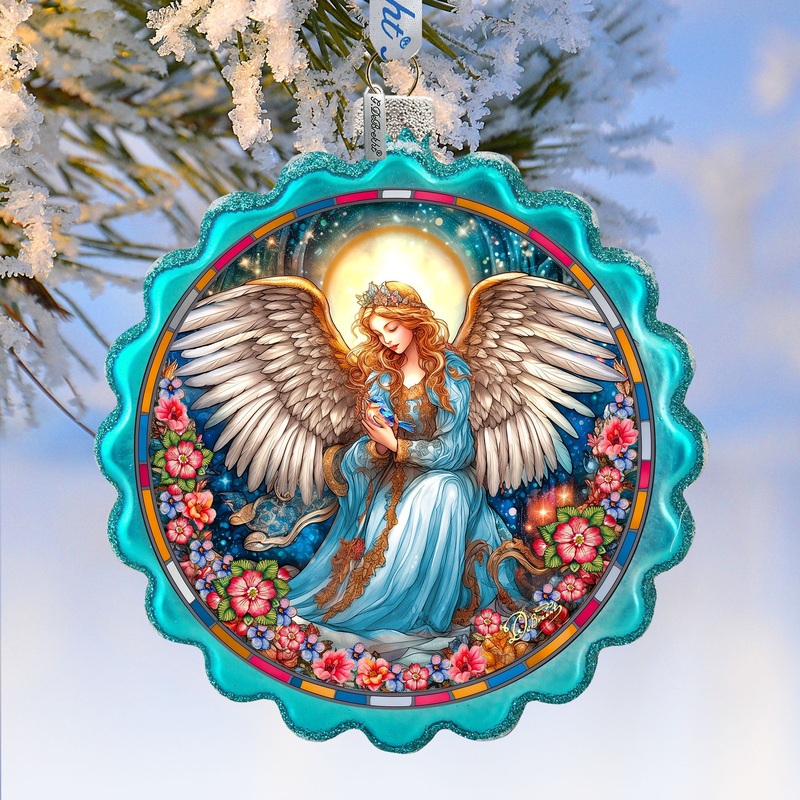 Angel of Healing Wreath Glass Ornament by G. Debrekht – Nativity Holiday Decor – 759-064