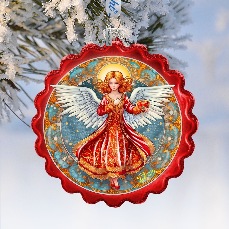 Angel with Love Wreath Glass Ornament by G. Debrekht – Nativity Holiday Decor – 759-062