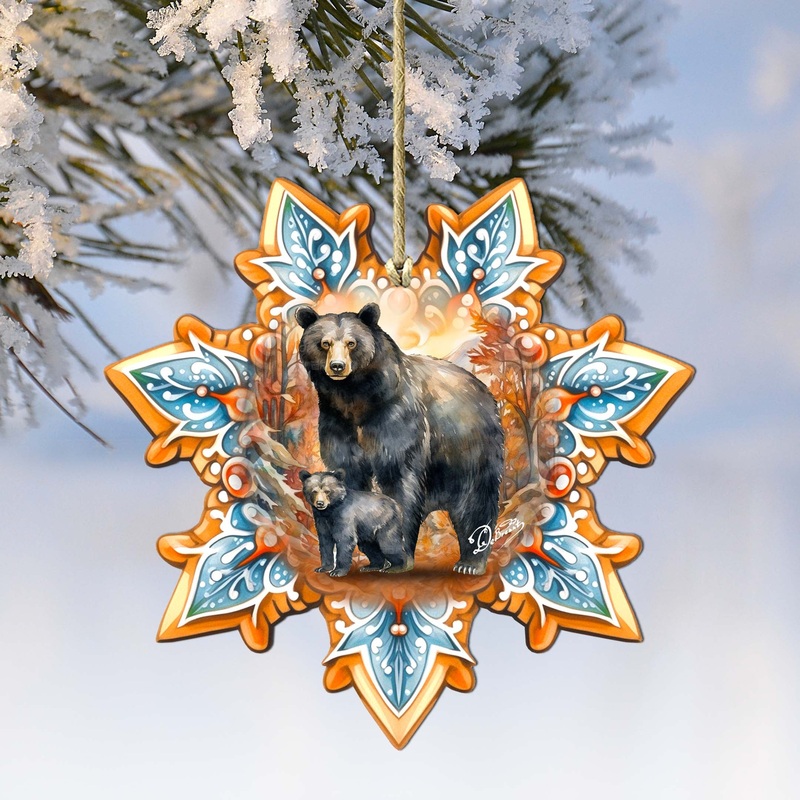 Black Bear Snowflake Wooden Ornaments by G. Debrekht – Nature Wildlife Decor – 8688407