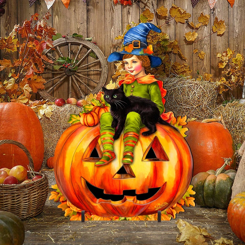 Boy on Pumpkin Freestanding  Decor – Halloween Yard Decor by G. Debrekht – Halloween Decor- 8652795F