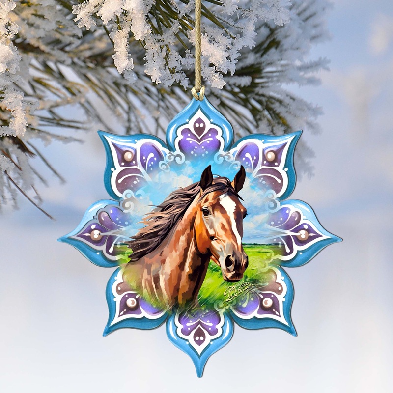 Brown Horse Snowflake Wooden Ornaments by G. Debrekht – Nature Wildlife Decor – 8688432