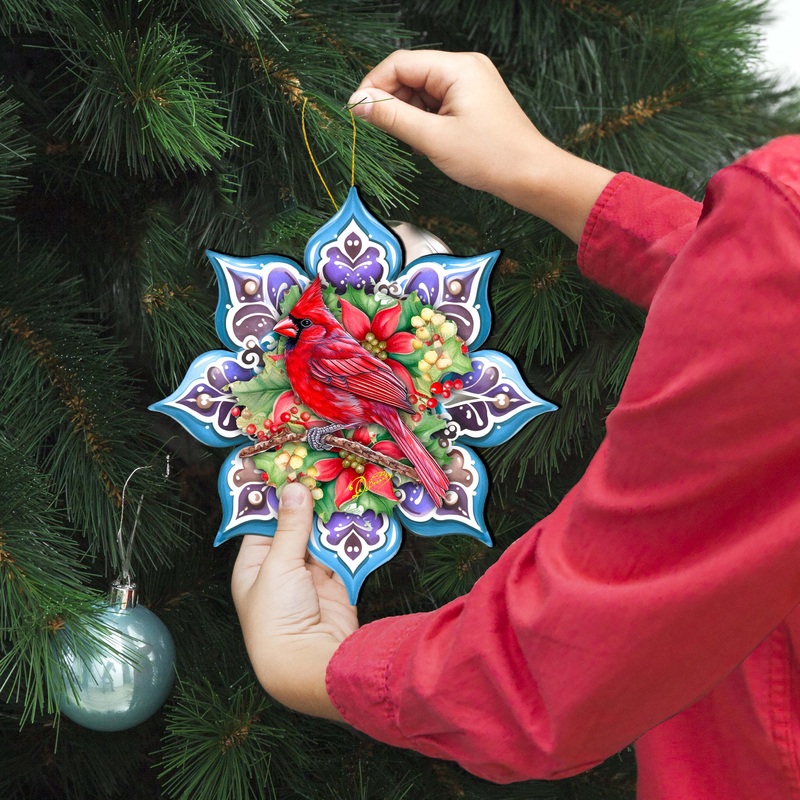 Cardinal Snowflake Large Wooden Ornament by G. Debrekht – Nature Wildlife Decor – 8688411M