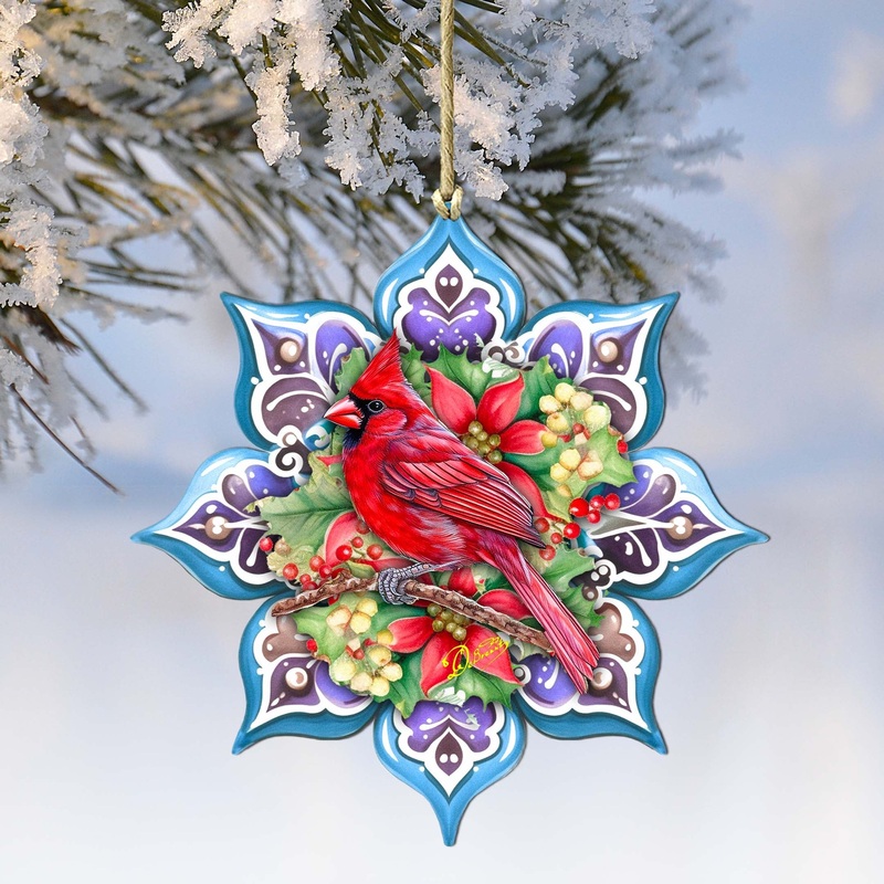 Cardinal Snowflake Wooden Ornaments by G. Debrekht – Nature Wildlife Decor – 8688411