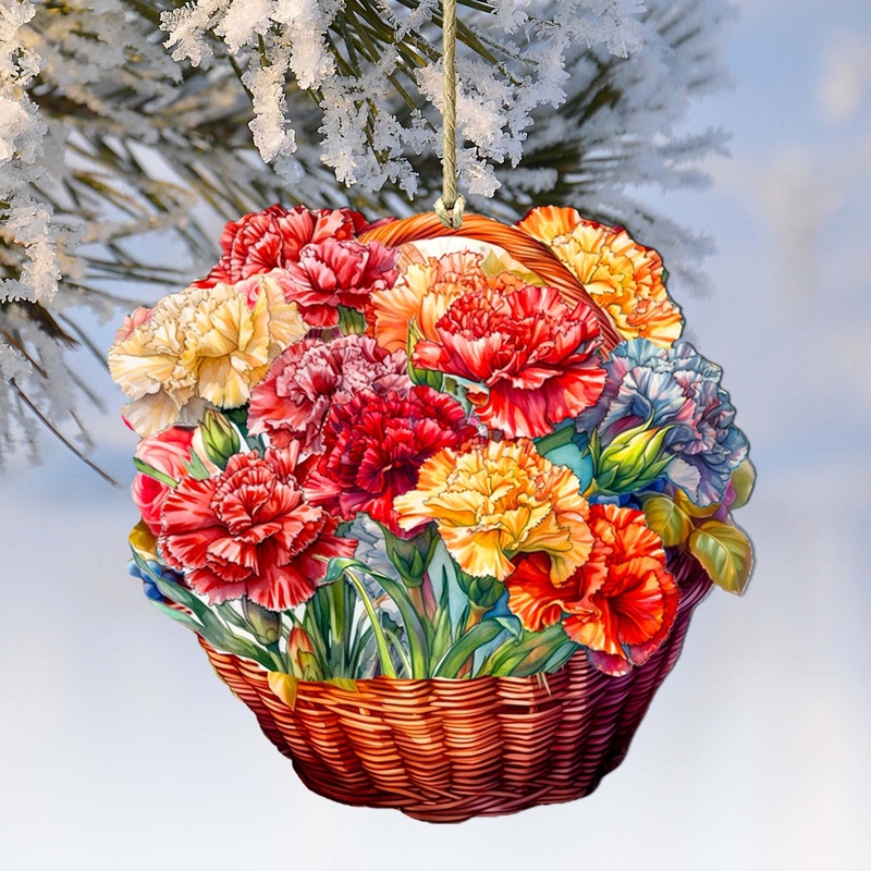 Carnation Basket Wooden Ornaments by G. Debrekht – Love Family Decor – 8688315