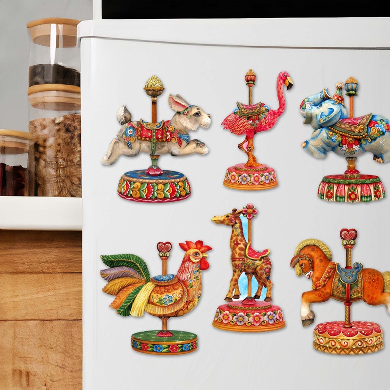 Carousel Decorative Wooden Magnets Set of 6 by G. Debrekht – Christmas Dcor – 8090137G-S6