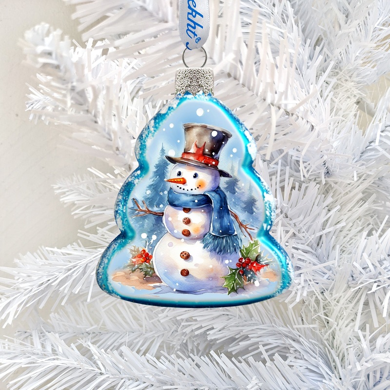 Cheerful Snowman Mercury Glass Ornaments by G. Debrekht – Christmas Santa Snowman Decor – 776022