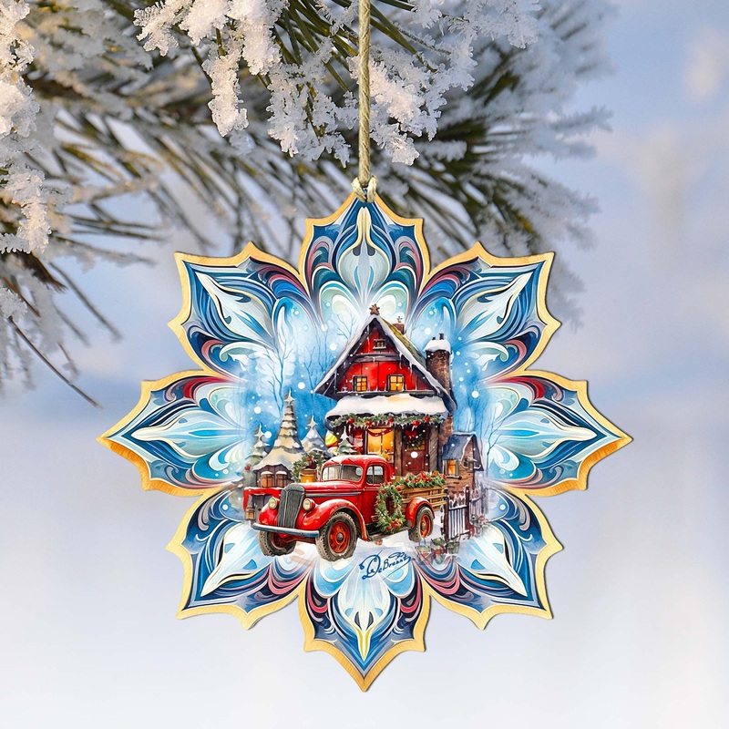 Christmas Cottage Snowflake Wooden Ornaments by G. Debrekht – Christmas Decor – 8688406
