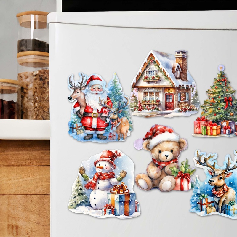Christmas Is Here Decorative Wooden Magnets Set of 6 by G. Debrekht – Christmas Decor – 8090028G-S6