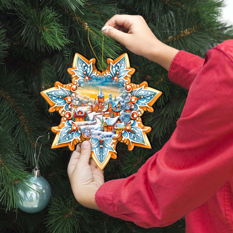 Christmas Night Snowflake Large Wooden Ornament by G. Debrekht – Christmas Decor – 8688416M