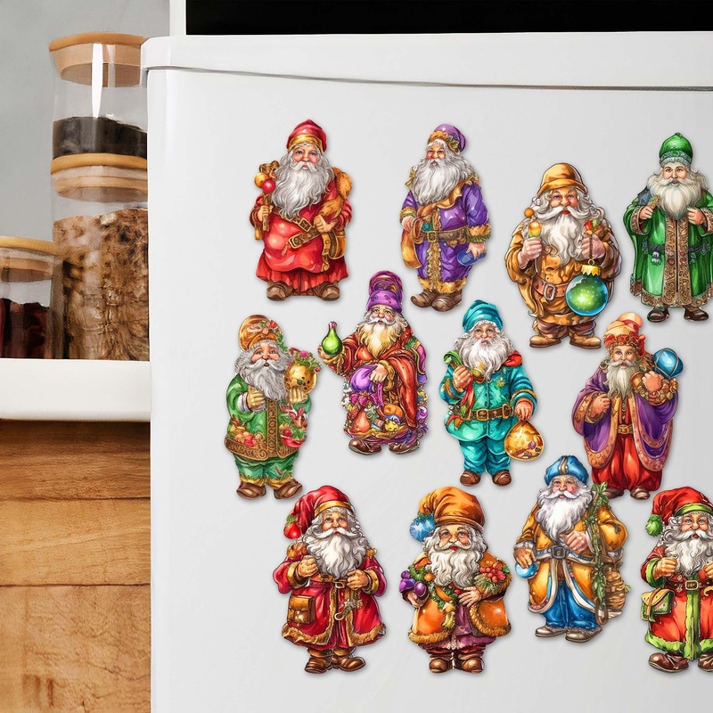 Colorful Santa Decorative Wooden Magnets Set of 6 by G. Debrekht – Christmas Decor – 8090050G-S6